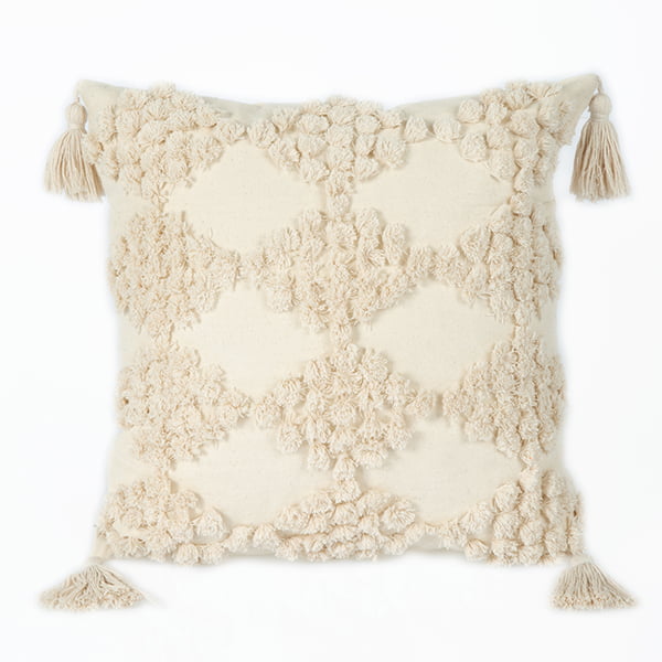 Beige Tufted Throw Pillow